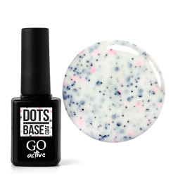 База камуфлирующая каучуковая для гель-лака GO Active Dots Base Coat 04 молочный с разноцветными вкраплениями. 10 мл