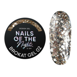 Гель для дизайну Nails Of The Night Brokat Gel 02 золотий з брокатом та глітером 5 мл
