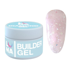 Гель для нарощування та укріплення Luna Diamond Gel 10 рожево-бежевий з блискітками 15 мл