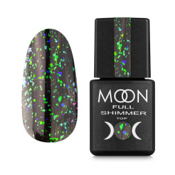 Топ для гель-лака без липкого слоя Moon Full Top Shimmer Chameleon 1021 с сиренево-зелено-голубой поталью 8 мл