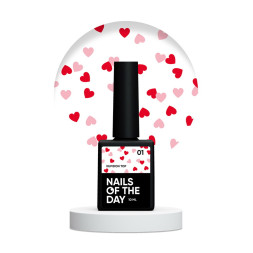 Топ для гель-лака без липкого слоя Nails Of The Day Kupidon Top 01 с красными и розовыми сердечками 10 мл