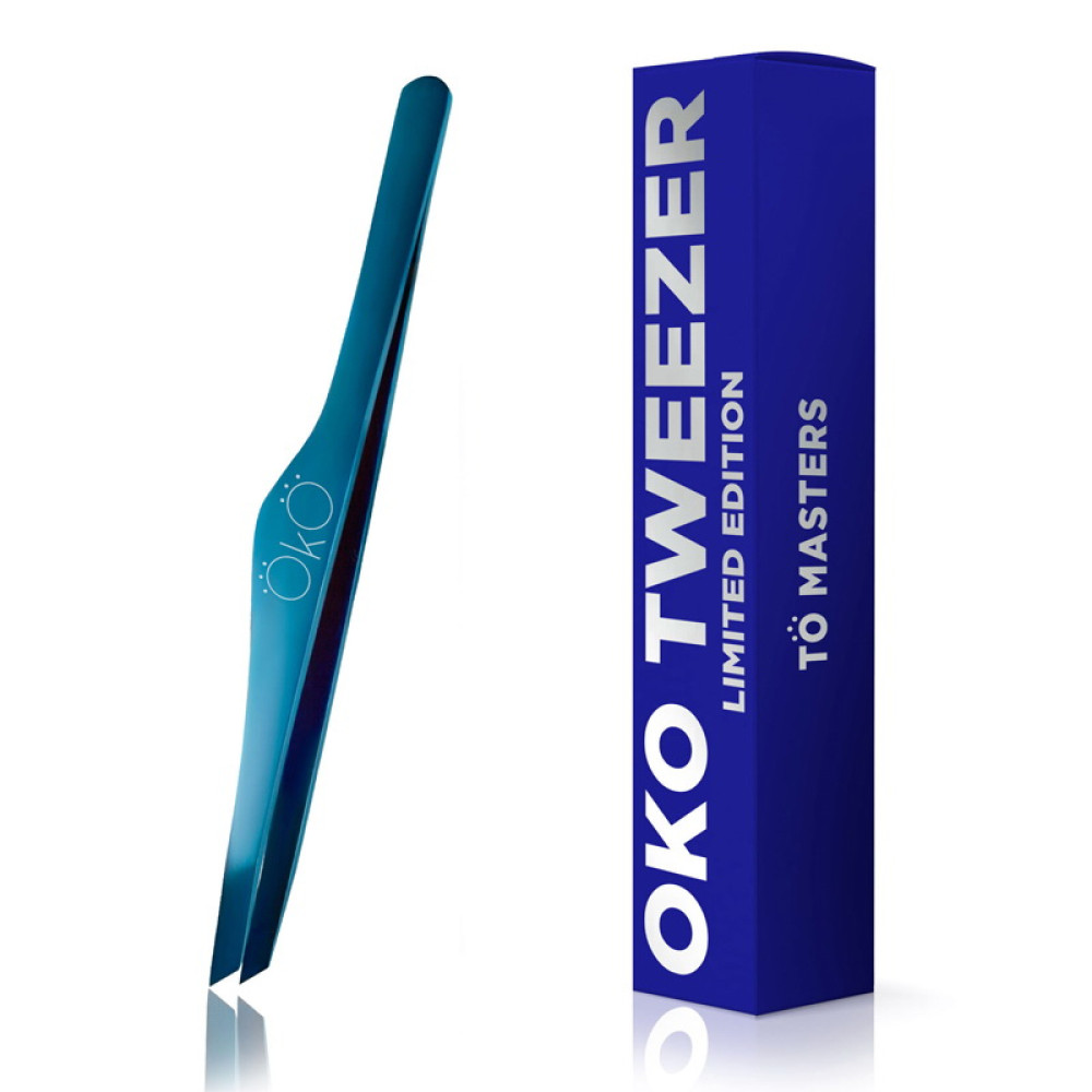 Пинцет для бровей OKO Blue Magic Premium скошенные кромки мягкий нажим ручная заточка