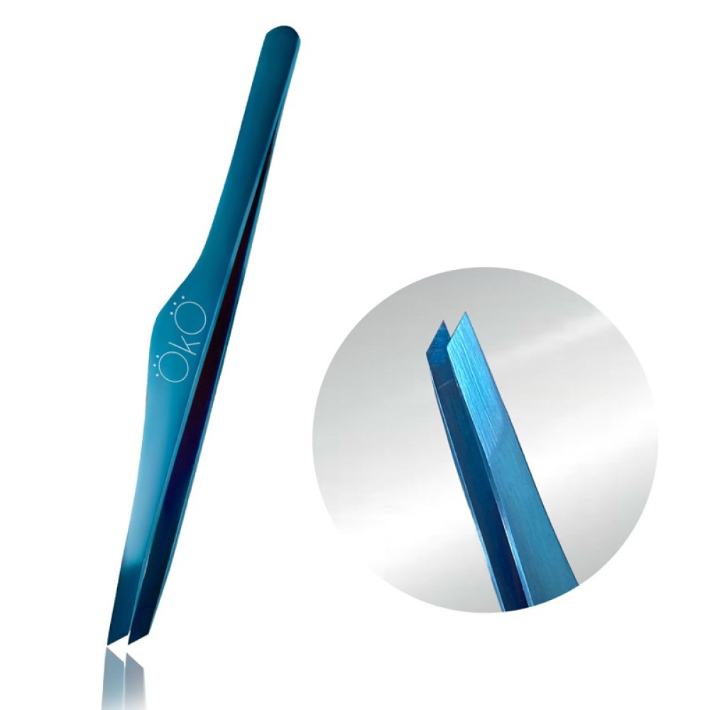 Пінцет для брів OKO Blue Magic Premium скошені кромки мякий натиск ручне заточування