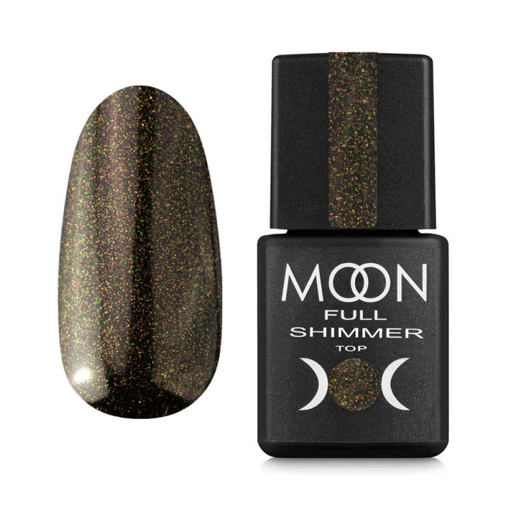 Топ для гель-лака без липкого слоя Moon Full Top Shimmer 1025 со светло-золотым жемчужным микроблеском 8 мл