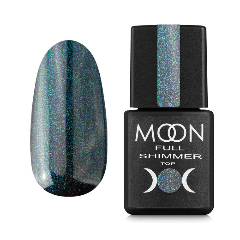 Топ для гель-лаку без липкого шару Moon Full Top Shimmer 1027 з блакитним перлинним мікроблиском 8 мл