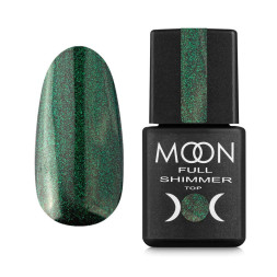 Топ для гель-лака без липкого слоя Moon Full Top Shimmer 1028 с зеленым жемчужным микроблеском 8 мл