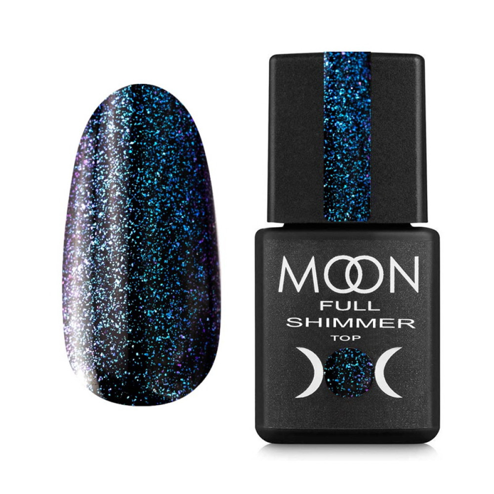 Топ для гель-лаку без липкого шару Moon Full Top Shimmer 1029 з дрібним блакитним шимером 8 мл