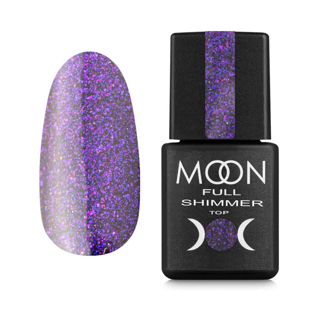 Топ для гель-лака без липкого слоя Moon Full Top Shimmer 1031 с фиолетовым жемчужным микроблеском 8 мл