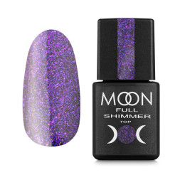 Топ для гель-лака без липкого слоя Moon Full Top Shimmer 1031 с фиолетовым жемчужным микроблеском 8 мл