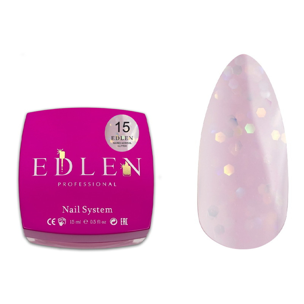 Жидкий гель Edlen Professional Water Acrygel Glitter 15 розовый с глиттером 15 мл
