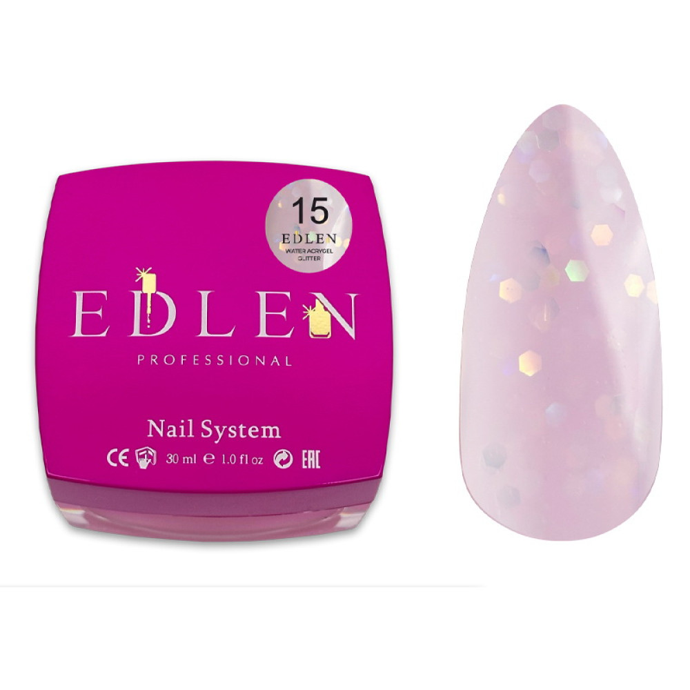 Рідкий гель Edlen Professional Water Acrygel Glitter 15 рожевий з глітером 30 мл
