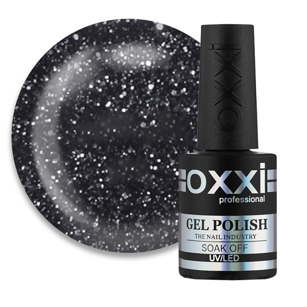 Гель-лак Oxxi Professional Disco 002 черный с серебристыми блестками и шиммерами. светоотражающий. 10 мл