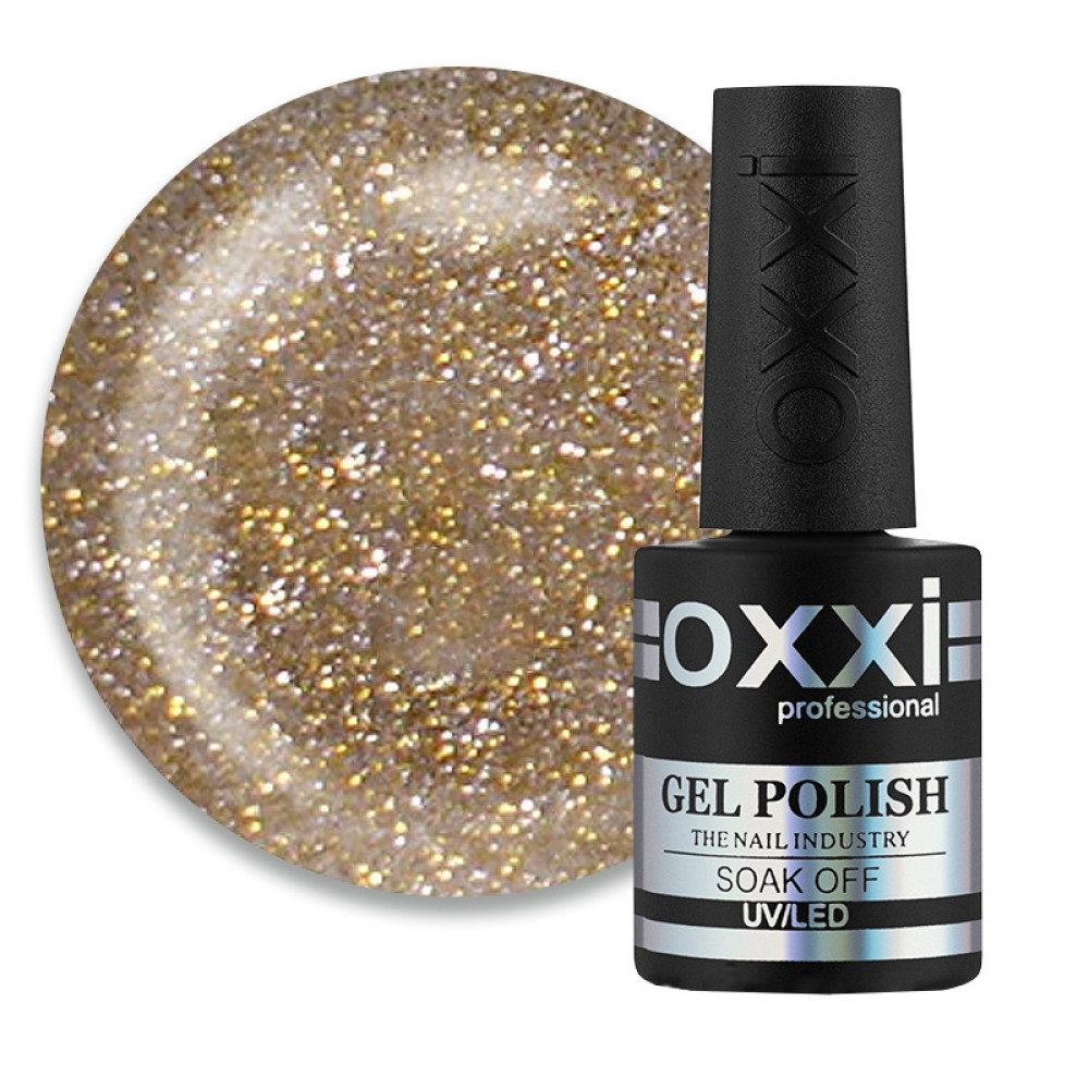 Гель-лак Oxxi Professional Disco 003 микс золотистых и серебристых блесток и шиммеров на прозрачной основе. светоотражающий. 10 мл