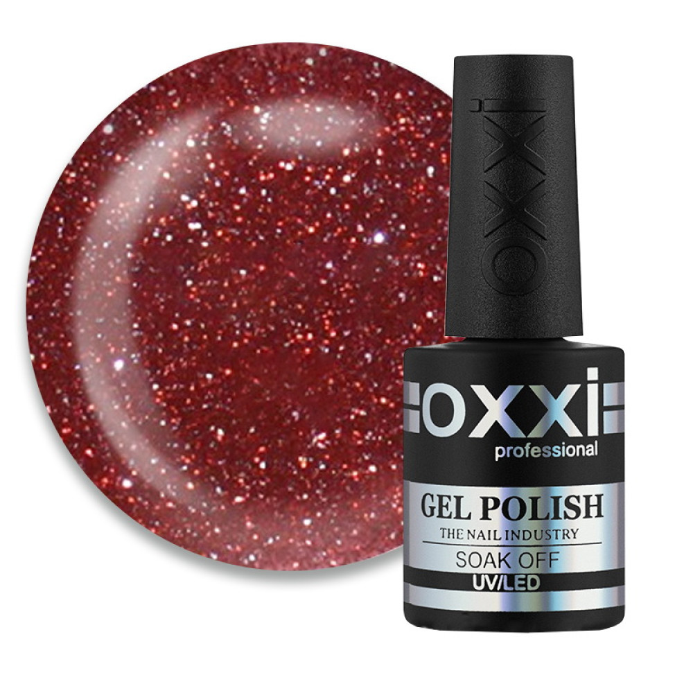 Гель-лак Oxxi Professional Disco 004 вишневый с красными и серебристыми блестками и шиммерами. светоотражающий. 10 мл