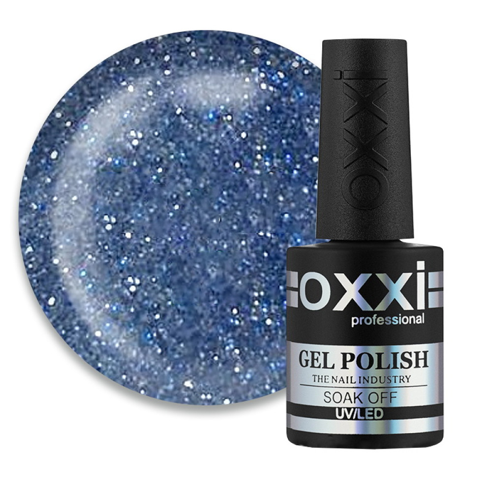 Гель-лак Oxxi Professional Disco 007 микс синих и серебристых блесток и шиммеров на прозрачной основе. светоотражающий. 10 мл