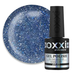 Гель-лак Oxxi Professional Disco 007 микс синих и серебристых блесток и шиммеров на прозрачной основе. светоотражающий. 10 мл