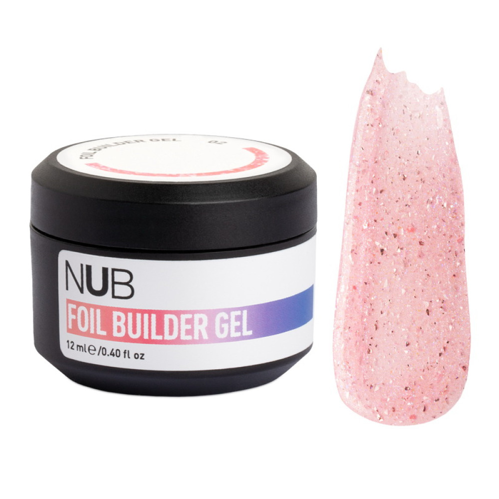 Гель моделюючий NUB Foil Builder Gel 02 напівпрозорий з поталлю рожевий 12 мл