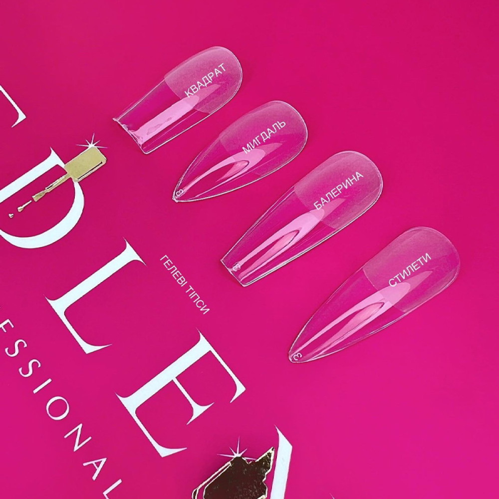 Типсы гелевые для наращивания ногтей Edlen Professional Stiletto 240 шт стилет прозрачные