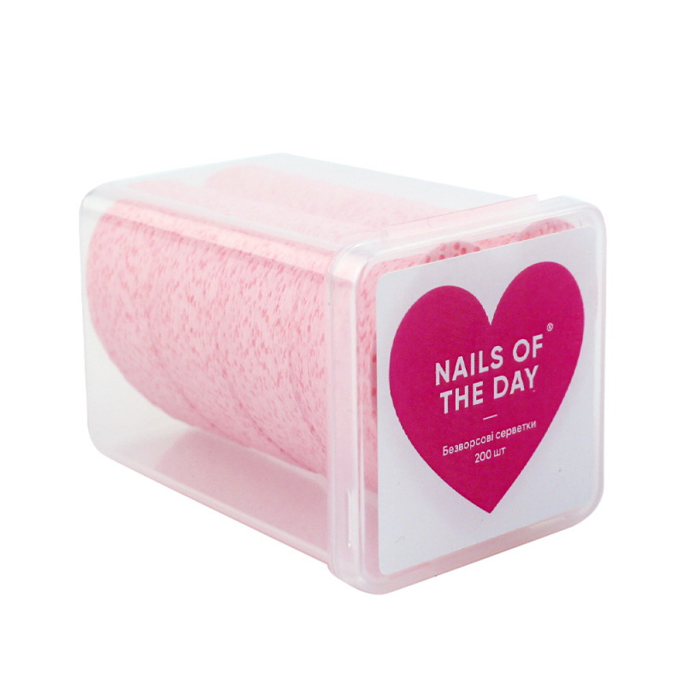 Серветки безворсові Nails Of The Day з перфорацією серце 200 шт колір рожевий