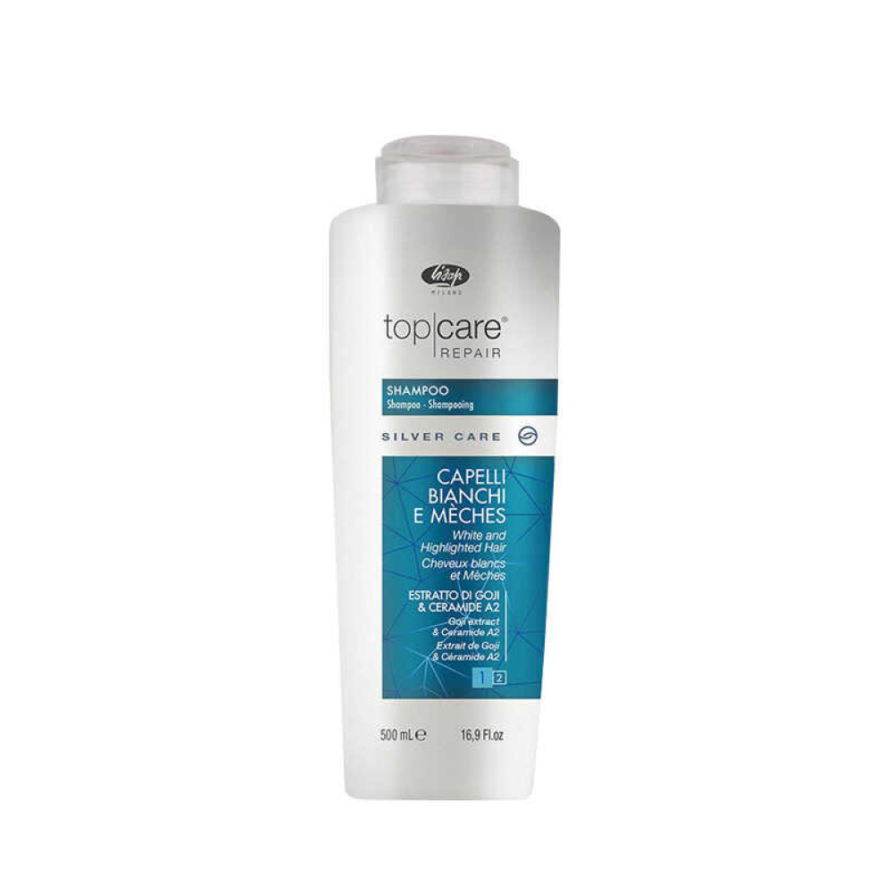 Шампунь Lisap Top Care Repair Silver Care Shampoo для осветленных, обесцвеченных, седых волос, 500 мл