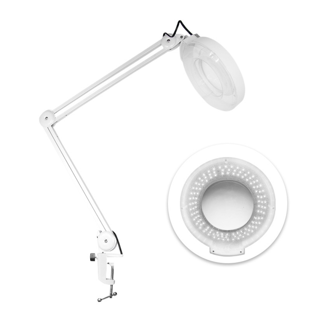 Лампа-лупа настільна Global Fashion LED AF844 зі струбциною. 5 діоптрій. D 12.7 см. колір білий