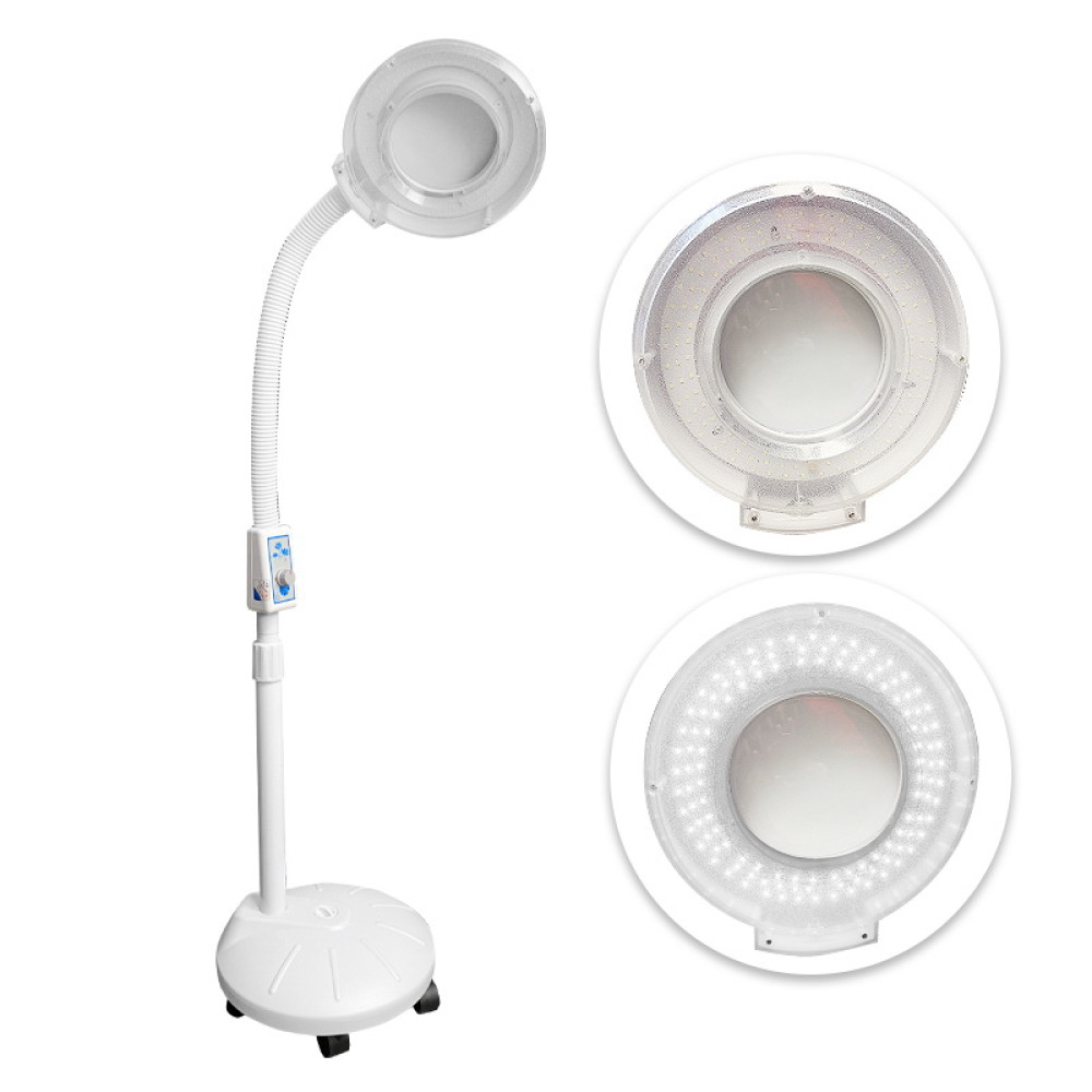 Лампа-лупа напольная Global Fashion LED A008 передвижная на колесиках. 3-5 диоптрий. D 12 см. цвет белый