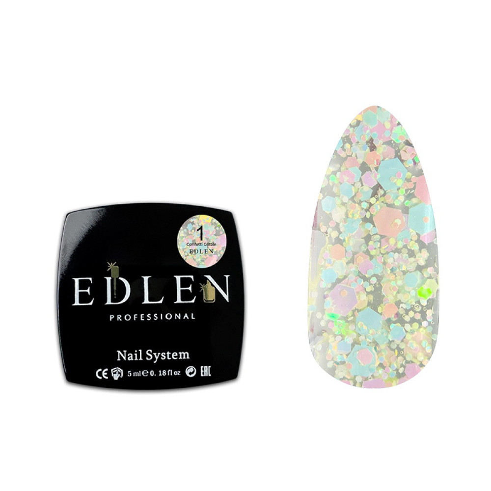 Гель-лак Edlen Professional Confetti Glitter 01. жовті голографічні блискітки та пластівці. 5 мл
