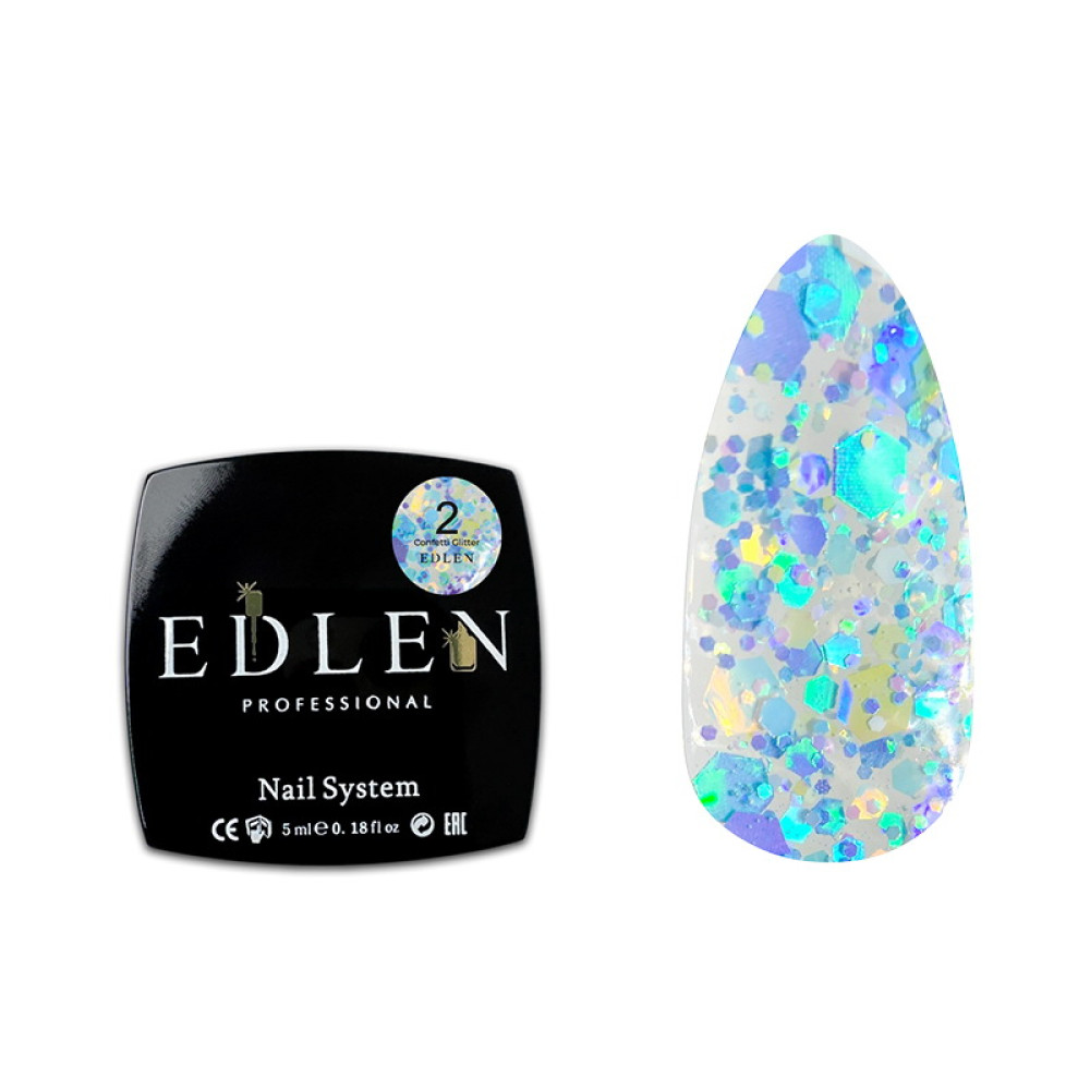 Гель-лак Edlen Professional Confetti Glitter 02. блакитні голографічні блискітки та пластівці. 5 мл
