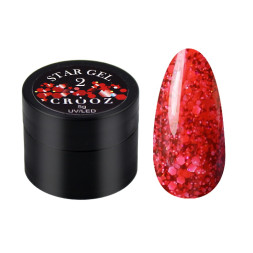 Гель для дизайну Crooz Star Gel 02 мікс блискіток та конфетті на червоно-кораловій основі 5 г