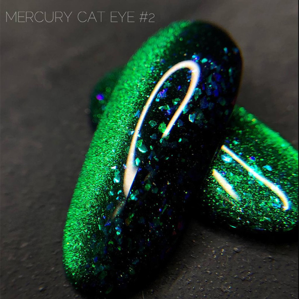 Гель-лак Crooz Cat Eye Mercury 02 зеленый с поталью. 8 мл