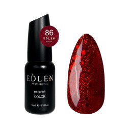 Гель-лак Edlen Professional 086 червоний з блискітками. 9 мл
