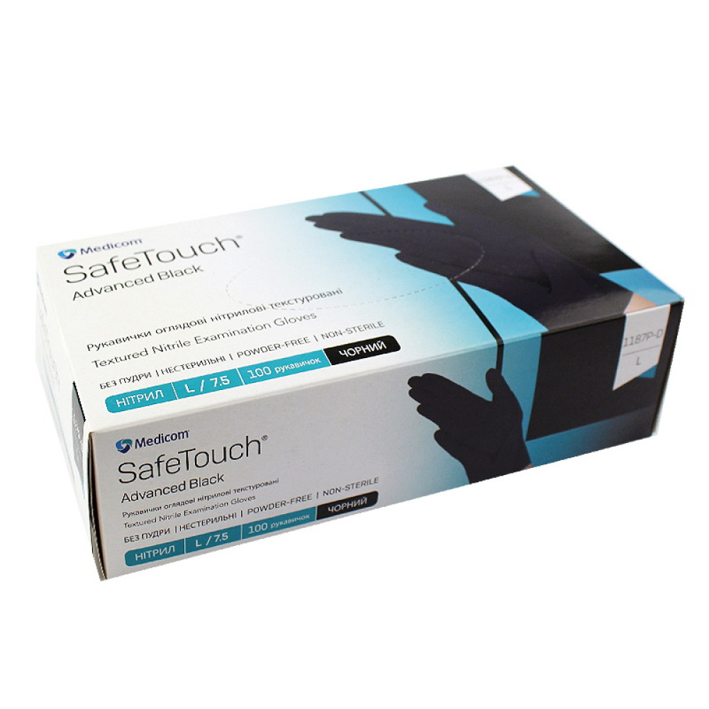 Перчатки нитриловые Medicom упаковка - 50 пар. размер L (без пудры). плотность 3.5 г. черные
