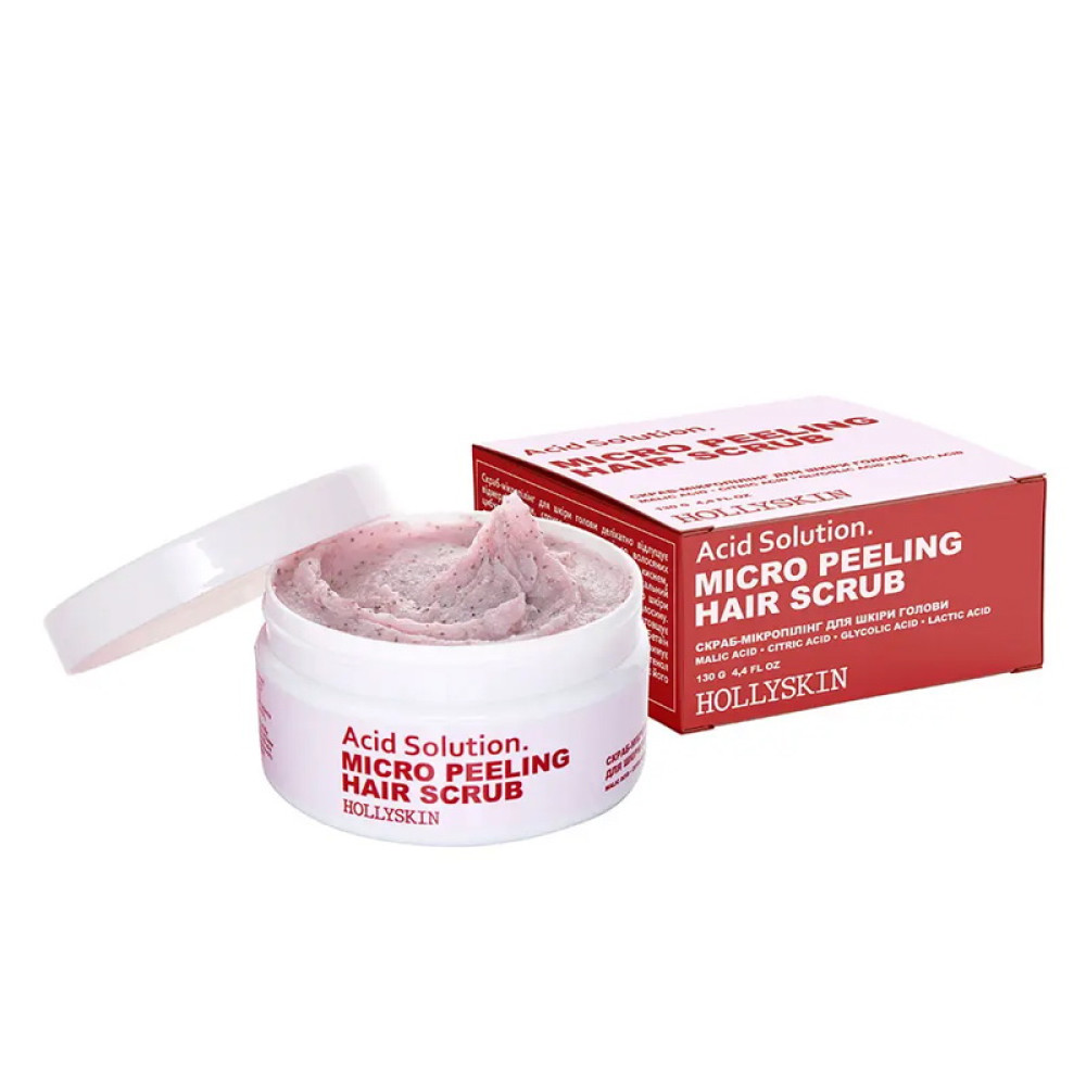 Скраб для шкіри голови Hollyskin Acid Solution Micro Peeling Hair Scrub з кератином та олією макадамії. 130 мл