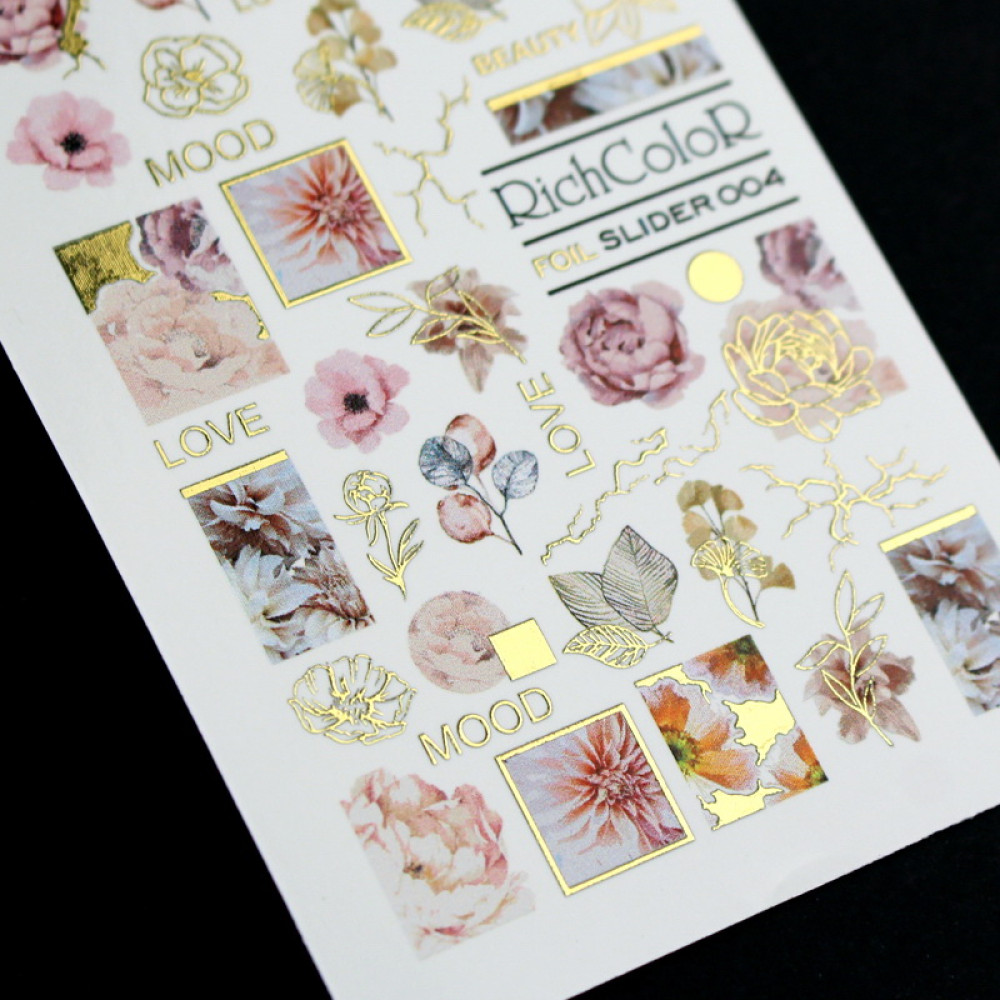 Слайдер-дизайн RichColoR Foil 004 Ніжні квіти та золоті написи
