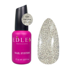 Топ для гель-лака без липкого слоя Edlen Professional Top Flash Silver Non Wipe. светоотражающий. 17 мл