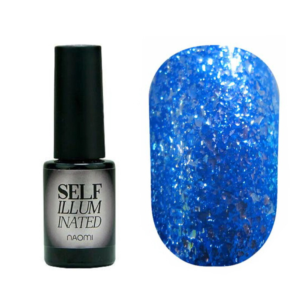 Гель-лак Naomi Self Illuminated SI 02 эффектный синий с блестками и слюдой. 6 мл