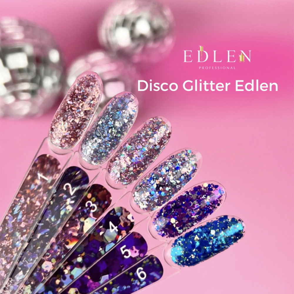 Гель-лак Edlen Professional Disco Glitter 02. серебро с блестками. 5 мл