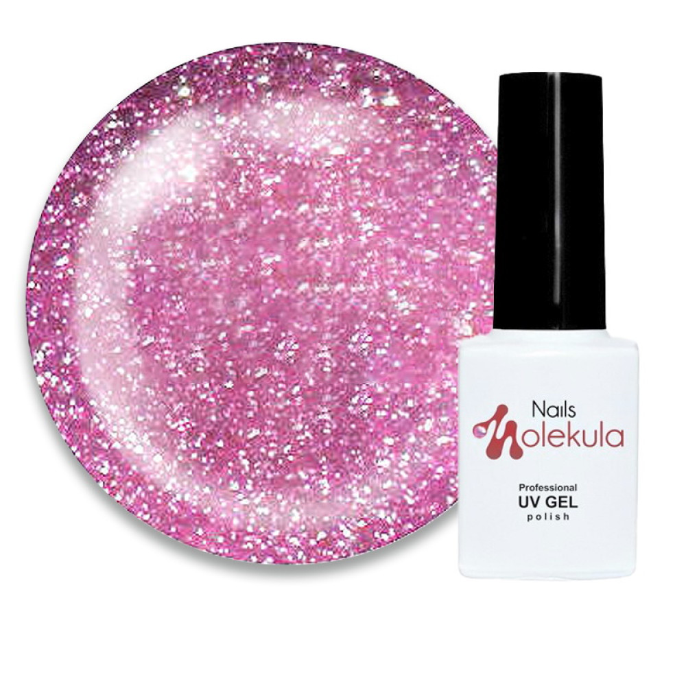 Гель-лак Nails Molekula Flash Effect F07 светоотражающий насыщенно-розовый с блестками и шиммерами. 6 мл