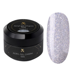 Акрил-гель F.O.X Aсryl Gel Charm 005 Silver серебро со светоотражающим эффектом и шиммером. 15 мл