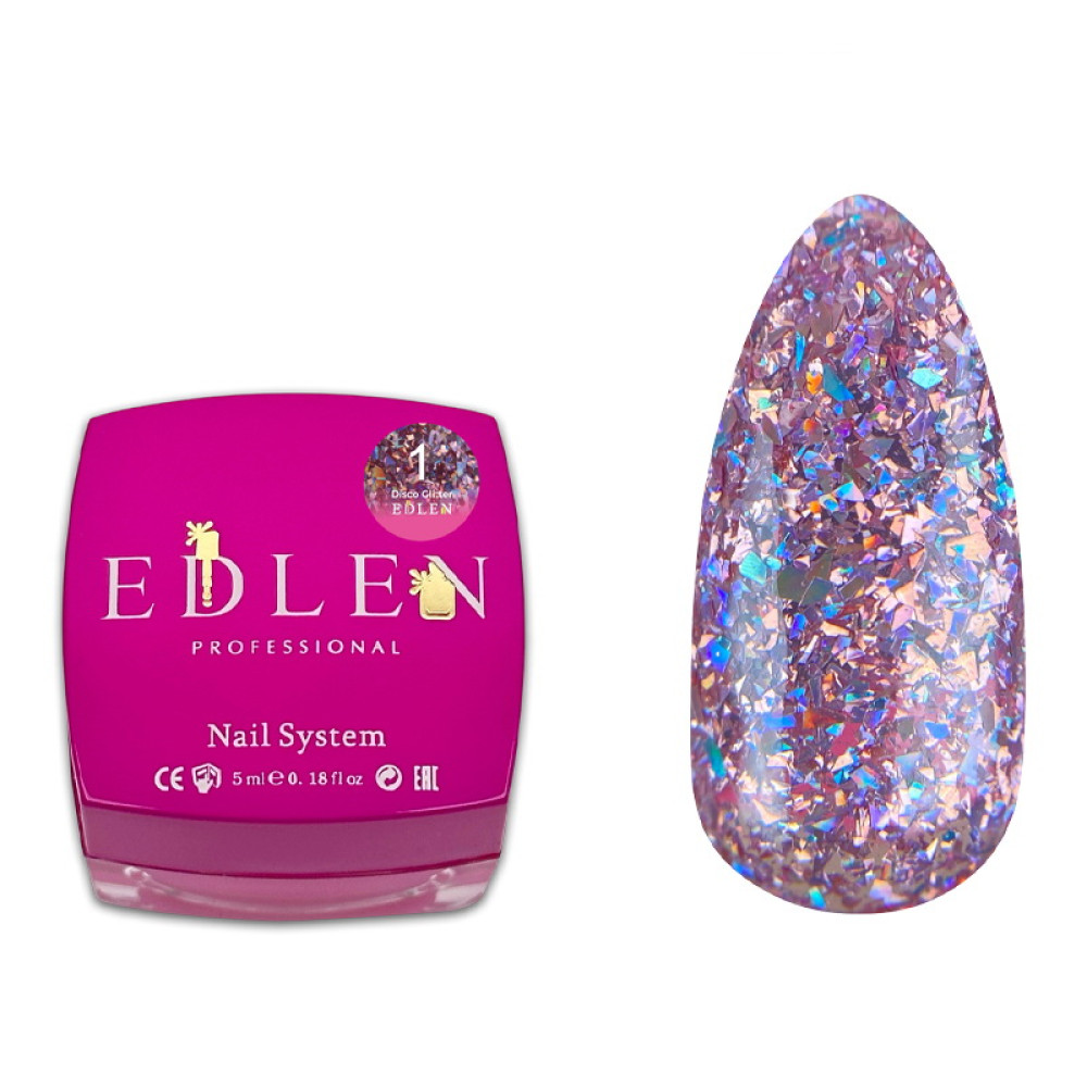Гель-лак Edlen Professional Disco Glitter 01. персиково-рожевий з блискітками. 5 мл