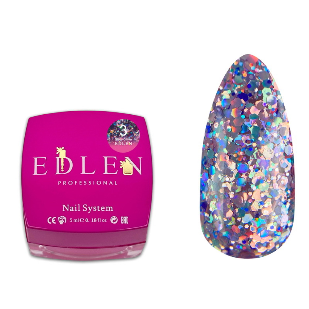Гель-лак Edlen Professional Disco Glitter 03. рожевий з блискітками. 5 мл
