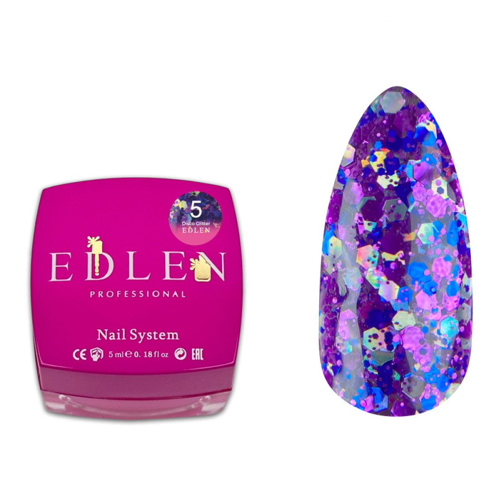 Гель-лак Edlen Professional Disco Glitter 05. фіолетовий з блискітками. 5 мл