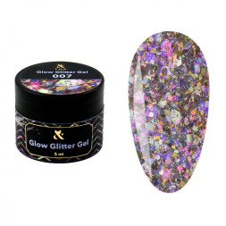 Глітерний гель F.O.X Glow Glitter Gel 007 конфетті. слюда. квадрати та шестикутники. що переливаються всіма відтінками веселки. 5