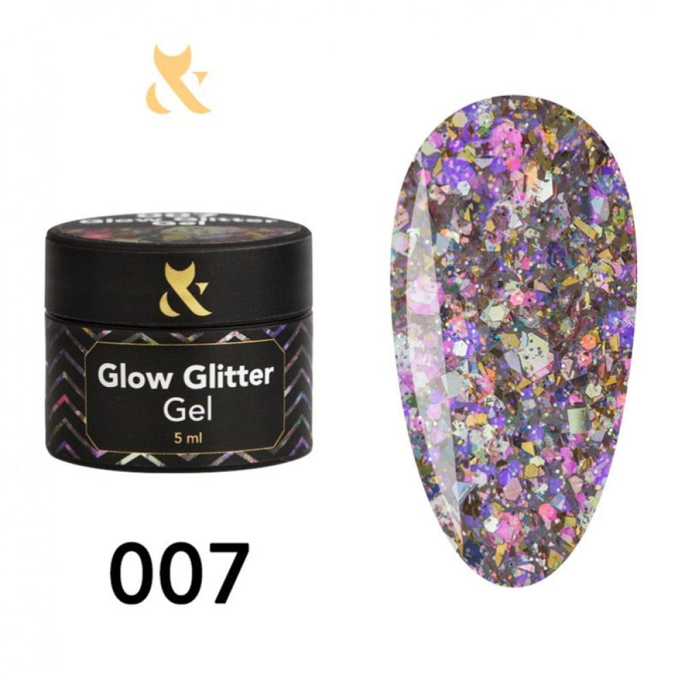 Глиттерный гель F.O.X Glow Glitter Gel 007 конфетти. слюда. квадраты и шестиугольники. переливающиеся всеми оттенками радуги. 5 мл