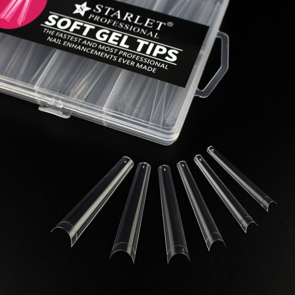 Типсы гелевые для наращивания ногтей Starlet Professional Soft Gel Tips 1. 240 шт.. экстра длинная арочная балерина. прозрачные