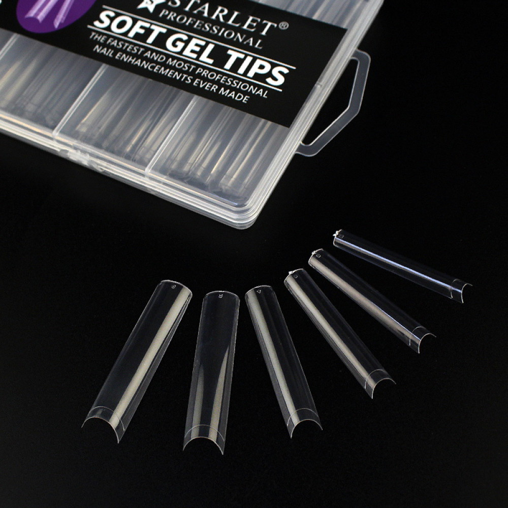 Типсы гелевые для наращивания ногтей Starlet Professional Soft Gel Tips 4. 240 шт.. экстра длинный арочный квадрат. прозрачные
