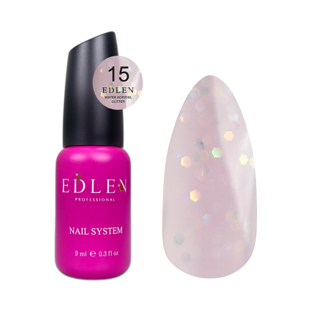 Рідкий гель Edlen Professional Water Acrygel Glitter 15. рожевий з глітером. 9 мл