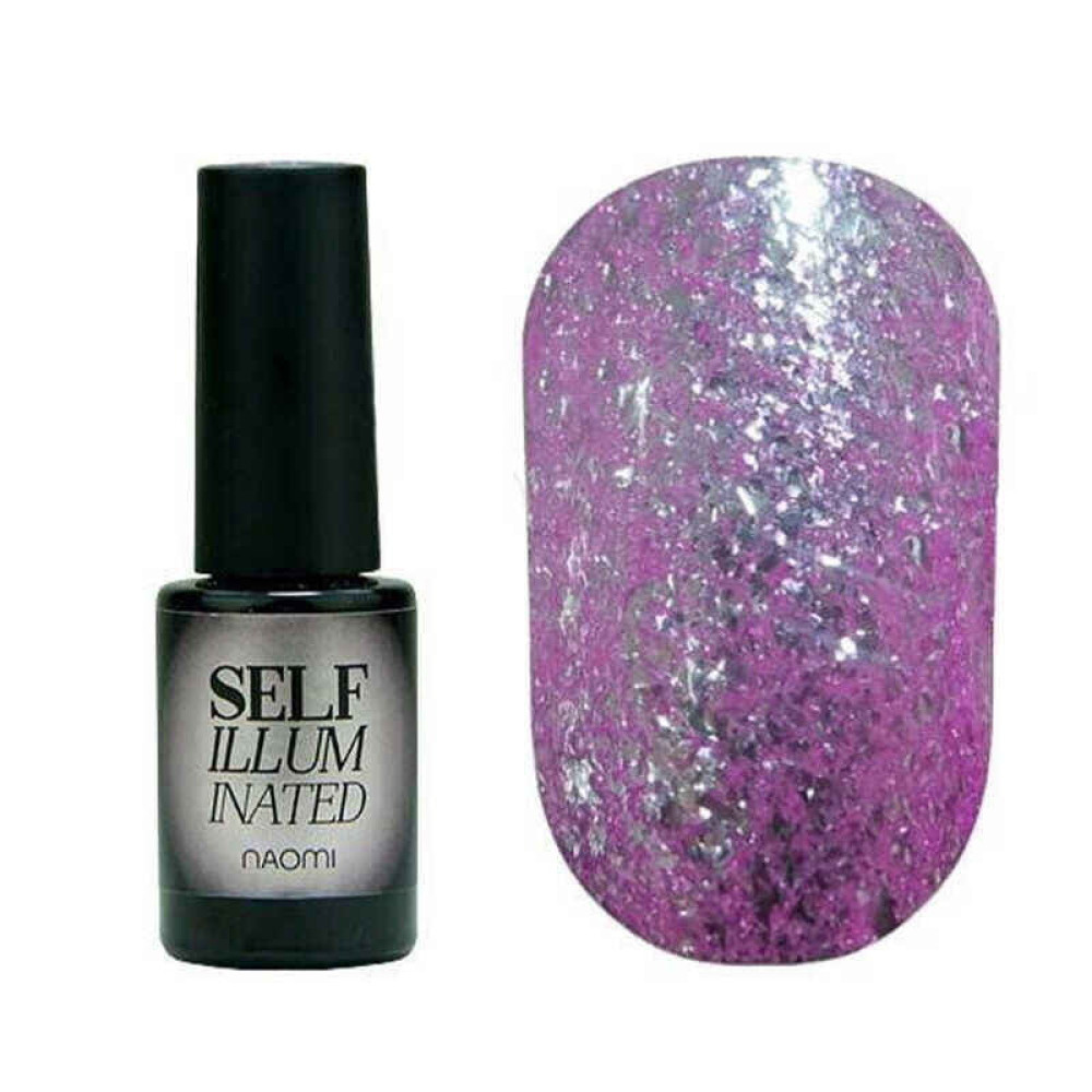 Гель-лак Naomi Self Illuminated SI 16 нежная фиолетовая фуксия, с блестками и слюдой, 6 мл