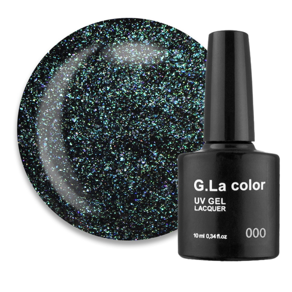 Гель-лак G.La color 151 прозрачный с большим количеством переливающихся разными цветами шиммеров. 10 мл