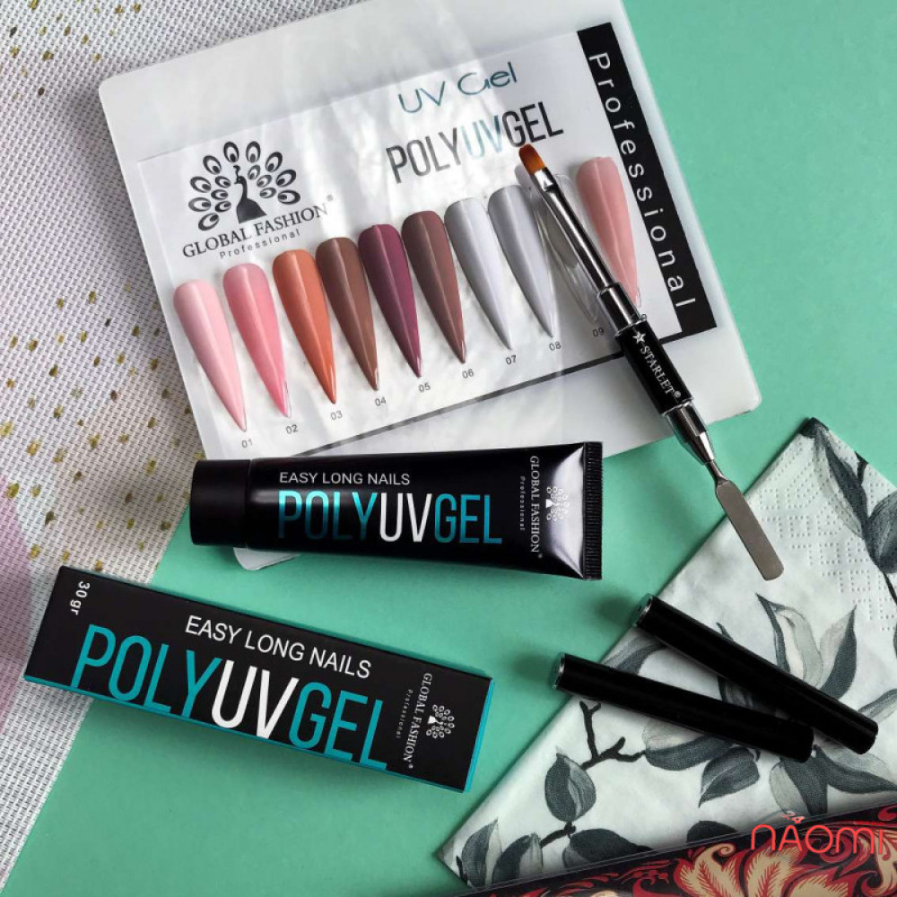 Полігель Global Fashion Poly Uv Gel Easy Long Nails 01 світло-рожевий. 30 мл